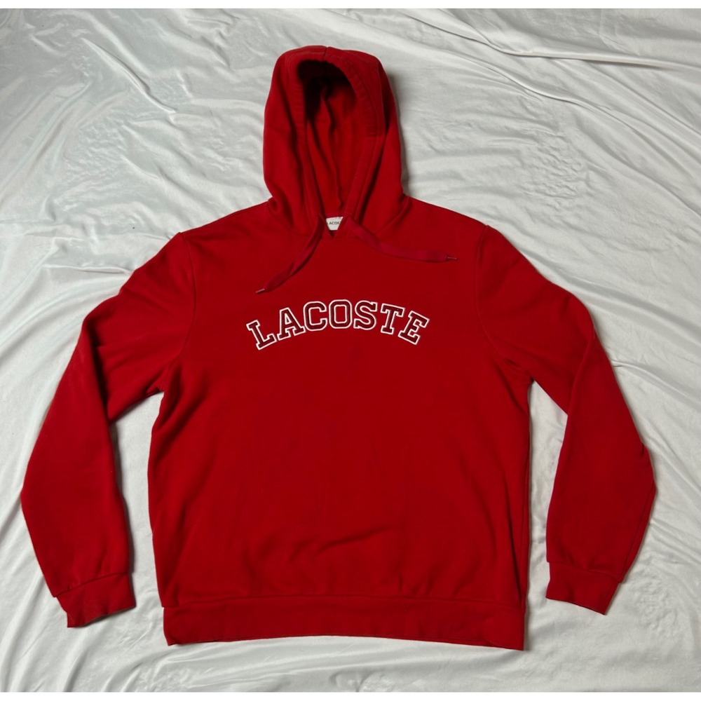 Lacoste Red Collegiate Logo Pullover Hoodie FA10282 Cotton Blend Men's FR6 XL